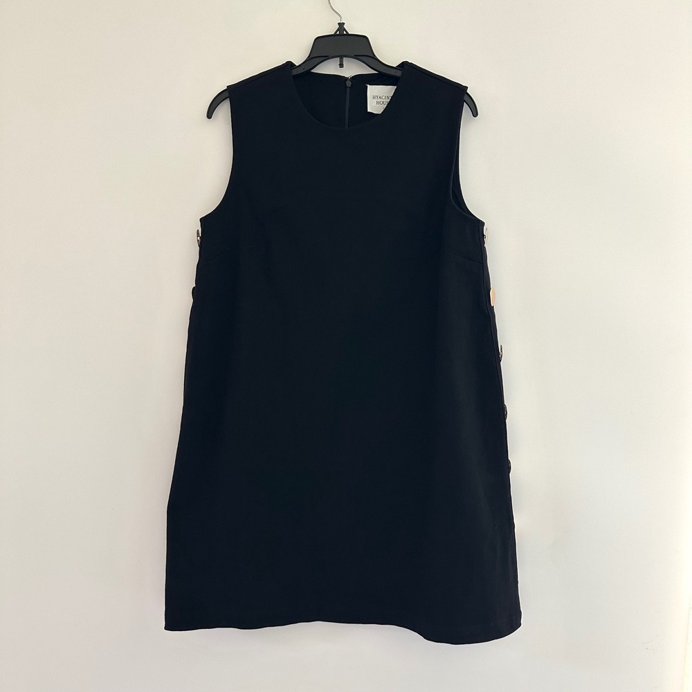 Hyacinth House Tuckernuck Black Mini Dress Large Twill Sleeveless Side Button - Picture 2 of 10